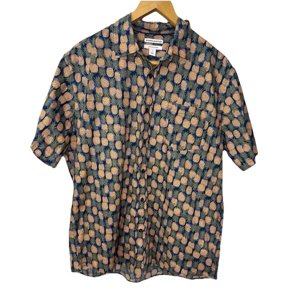 Amazon Essentials Pineapple Print Short-Sleeve Button-Down MEN’s Size XL NEW - Picture 1 of 9